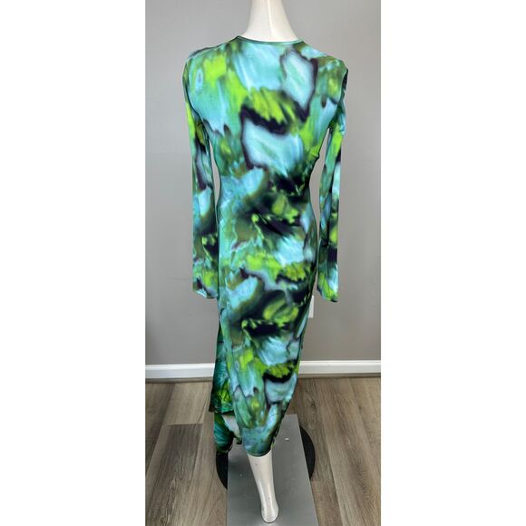 Silvia Tcherassi Ananya Abstract Long Sleeve Draped Midi Dress Green Small $990 - Picture 10 of 12